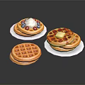 Tasty Homemade Waffles With Cream Berries And Butter On White Plates