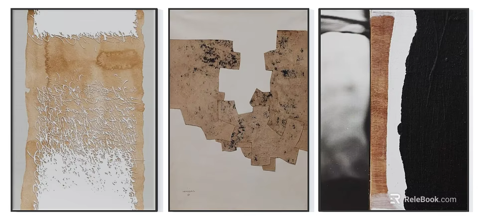 Abstract Framed Artworks With Textured Collage And Artistic Design Elements 3d model