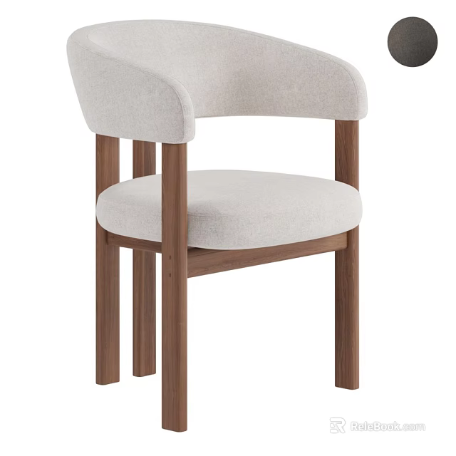 Modern Fabric Single Chair With Curved Armrests And Solid Wooden Legs 3d model 