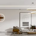 Modern Living and Dining Room Interior With Circular Chandelier Wall Light Sofa and Coffee Table