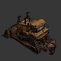 Yellow Rusty Heavy Duty Bulldozer Construction Vehicle With Large Tracks And Blade