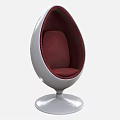 Modern Egg Shaped Single Chair with White Outer Shell and Crimson Red Cushion Round Base Design