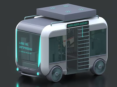 Modern Mobile Coffee Car With Transparent Windows Roof Platform And Wheels For Urban Street Vending 3d model