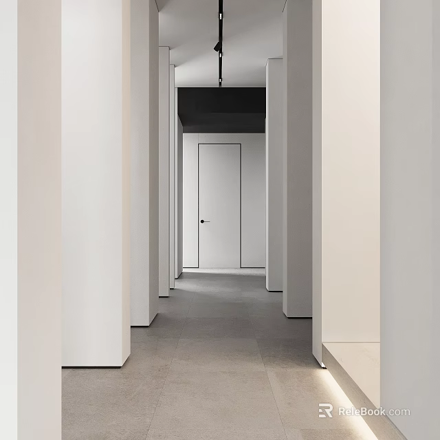 Minimalist Modern Foyer Hallway With White Walls And Gray Flooring 3d model 