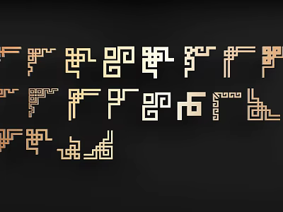 Intricate Golden Carved Decorative Patterns With Geometric Designs On Black Background 3d model