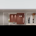 Modern Luxury Display Space With Colorful Items Display Cabinets White Counter Chairs And Plants