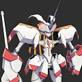 Game Movie Character With Unicorn Horn Stylish Mechanical Design White Red Orange