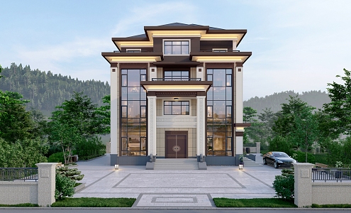 New Chinese style single-family villa 3d model