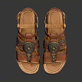 Stylish Red Leather Sandals With Decorative Buckle And Vintage Design Straps