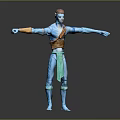 Blue Skinned Fantasy Character Red Hair Brown Belt Arm Wristbands Standing Arms Outstretched