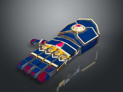 Ornate Blue Decorative Glove With Gold Accents And Red Gemstones For Home Decor 3d model