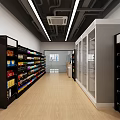 Modern Supermarket Interior With Well Stocked Shelves Refrigerated Cabinets And Wooden Flooring