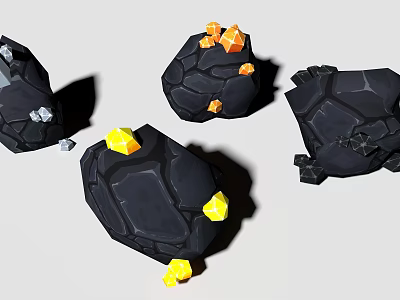 Decorative Ornament Set with Black Stone Like Bases Yellow Orange Gemstone Elements and White Particles 3d model