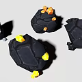 Decorative Ornament Set with Black Stone Like Bases Yellow Orange Gemstone Elements and White Particles