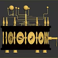 Intricate Golden Decorative Artifact With Dark Red Octagonal Base Spheres Rings And Symbols