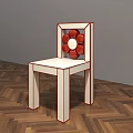 Unique Leisure Chair With Flower Shaped Backrest White Frame Red Accents Herringbone Wooden Floor