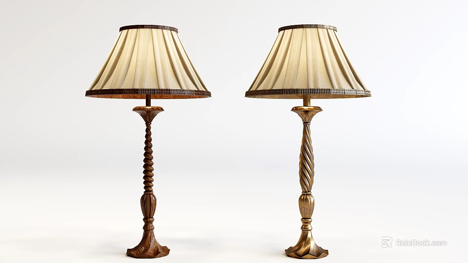 Decorative Floor Lamps With Twisted Columns Beige Shades And Dark Trim 3d model 