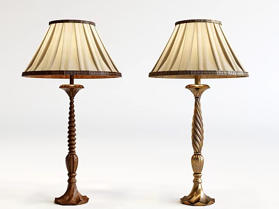 Decorative Floor Lamps With Twisted Columns Beige Shades And Dark Trim 3d model