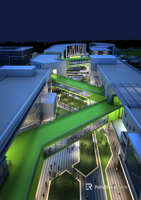 Modern Industrial Plant Featuring Green Connecting Corridors Open Spaces And Pedestrians 3d model 