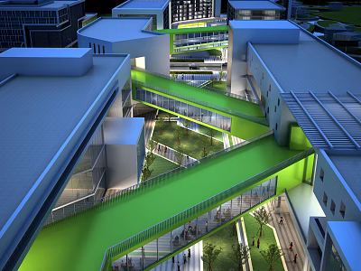 Modern Industrial Plant Featuring Green Connecting Corridors Open Spaces And Pedestrians 3d model
