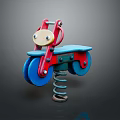 Colorful Children's Train Shaped Spring Rider With Blue Wheels And Red Frame