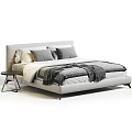Modern Double Bed Design With Gray White Bedding Pillows And Wooden Nightstand