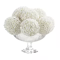 Elegant Decorative Ornament Set With White Spherical Balls In Clear Glass Vases