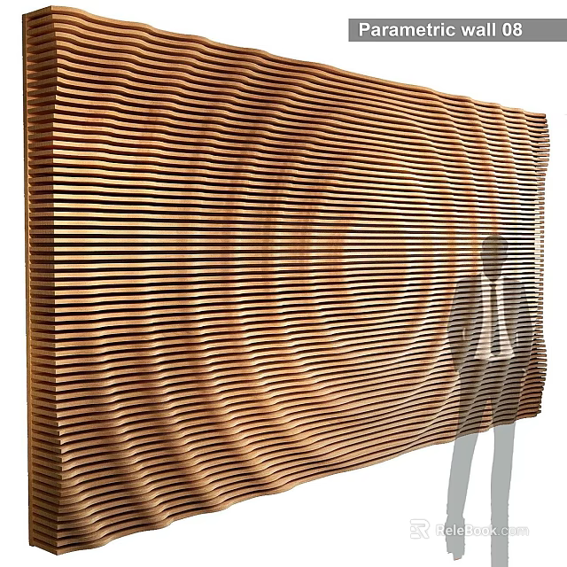 Wooden Decorative Panel With Wavy Striped Structure For Wall Art Design 3d model 