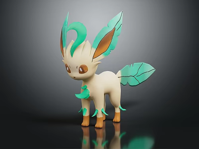 Cute Leaf Creature Character Design With Green Leaf Ears White Body And Leaf Tail 3d model