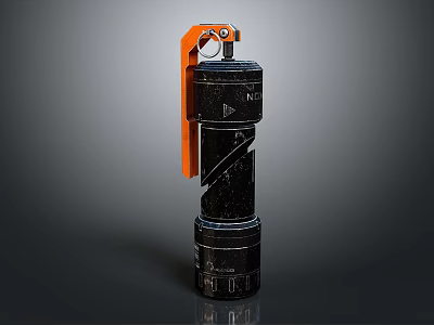 Tactical Military Grenade with Black Metal Body and Orange Pull Ring Detailed Textured Design 3d model