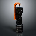 Tactical Military Grenade with Black Metal Body and Orange Pull Ring Detailed Textured Design