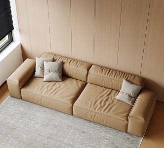 Italian Fabric Sofa Double Sofa Bean Curd Block Sofa Straight Row Sofa Square Pillow 3d model