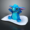 Cute Blue Stitch Plush Doll With Pink Ears Sitting On White Mat
