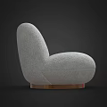 Gray Plush Lazy Sofa with Round Design and Wooden Base 3d model