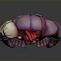 Purple Skinned Fantasy Creature Character With Red Hair Skull Decorations Arm Bracers And Orange Garment