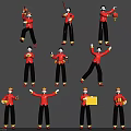 Group of People Wearing Red Outfits Performing Various Actions with Lanterns and Gold Ingots