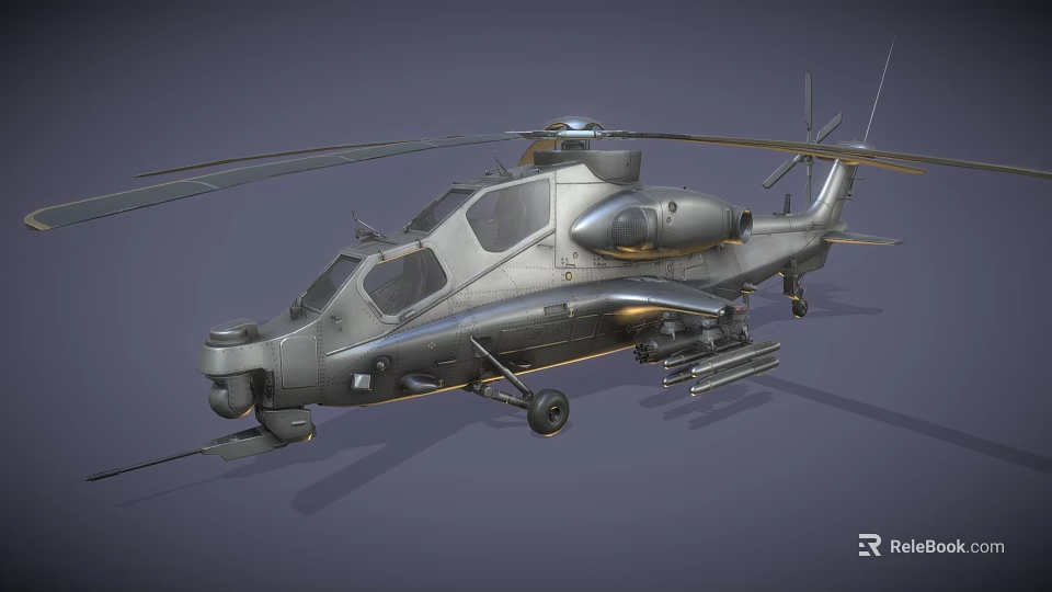 Military Attack Helicopter With Rotor Blades Weapon Systems And Gray Background 3d model 