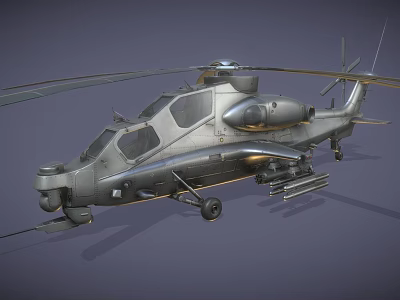 Military Attack Helicopter With Rotor Blades Weapon Systems And Gray Background 3d model