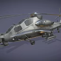 Military Attack Helicopter With Rotor Blades Weapon Systems And Gray Background
