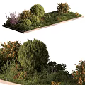 Decorative Ornament Set with Green Plants Bushes Flower Clusters and Grass