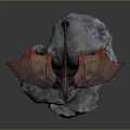 Detailed Game Movie Dragon Character With Red Pink Wings On Stacked Rocks And Wooden Log
