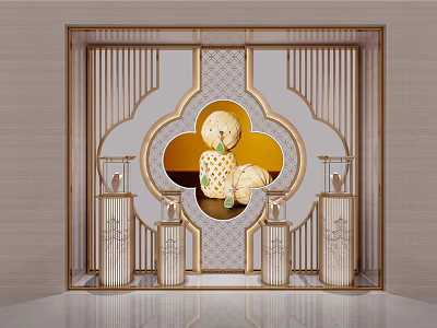 Elegant Luxury Jewelry Store Interior With Gold Frame Display And Precious Gemstone Ornaments 3d model