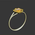 Elegant Silver Ring Featuring Gold Flower Shaped Design And Orange Gemstone