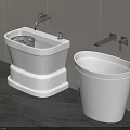 Modern Minimalist Bathroom With White Ceramic Bidet And Toilet Fixtures