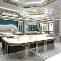 Luxury Jewelry Store Interior With Glass Display Counters Elegant Chandeliers And Bright Lighting