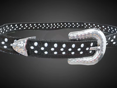 Black Leather Belt With White Polka Dots And Silver Metal Buckle 3d model