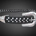 Black Leather Belt With White Polka Dots And Silver Metal Buckle