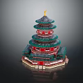 Traditional Ancient Chinese Architecture Multi Tiered Tower Green Roofs Red Walls and Golden Spire Design