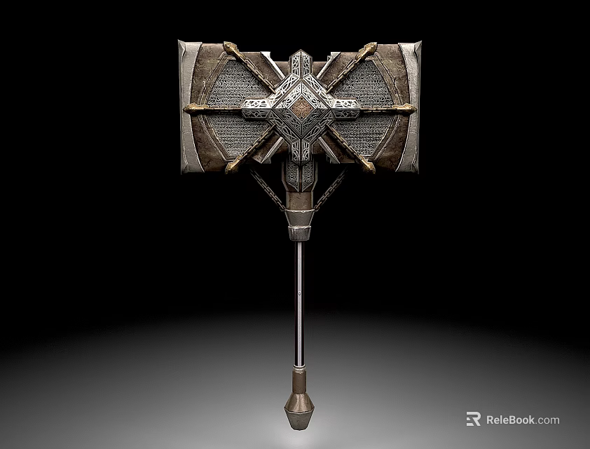 Medieval War Hammer With Intricate Metal Head Wooden Handle And Decorative Patterns 3d model 