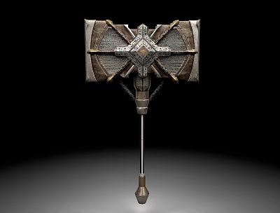 Medieval War Hammer With Intricate Metal Head Wooden Handle And Decorative Patterns 3d model